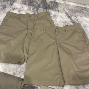 2 pairs boys size Youth Large Khaki Under Armor dri fit shorts. EUC.